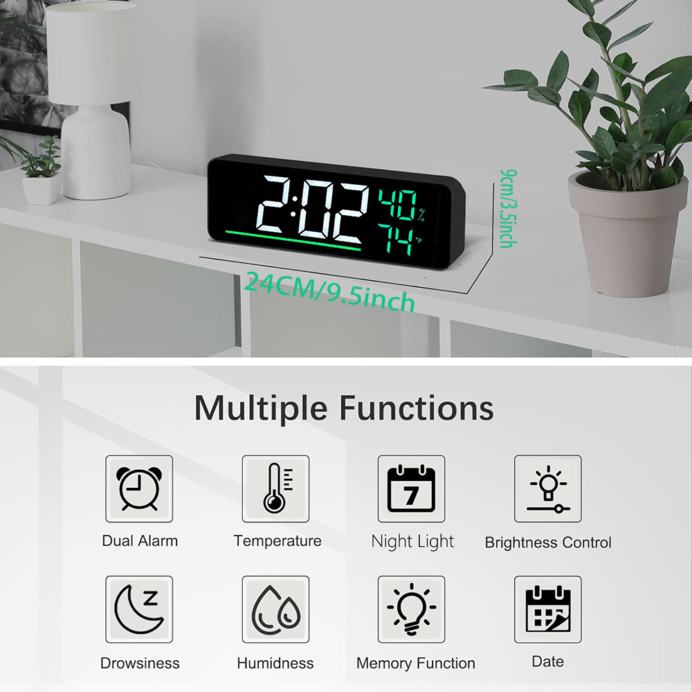 LED Digital Wall Clock with Te - Smart Home Living Room ulasan dan harga
